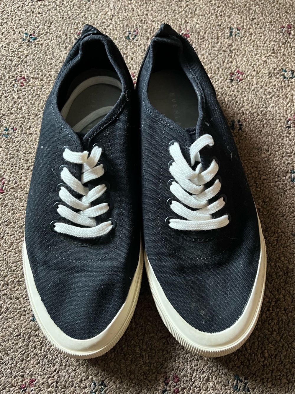 Everlane Women Black Canvas Lace-Up Sneakers with White Laces